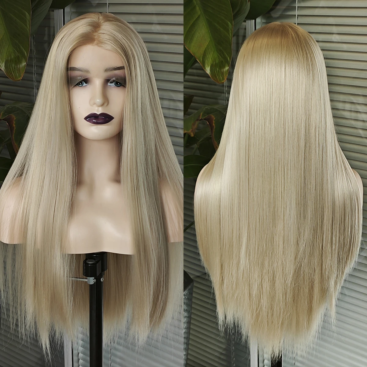 

Длинный прямой парик RONGDUOYI со светлыми волосами на шнуровке спереди, натуральный синтетический парик средней части, Длинные шелковистые прямые волосы для женщин