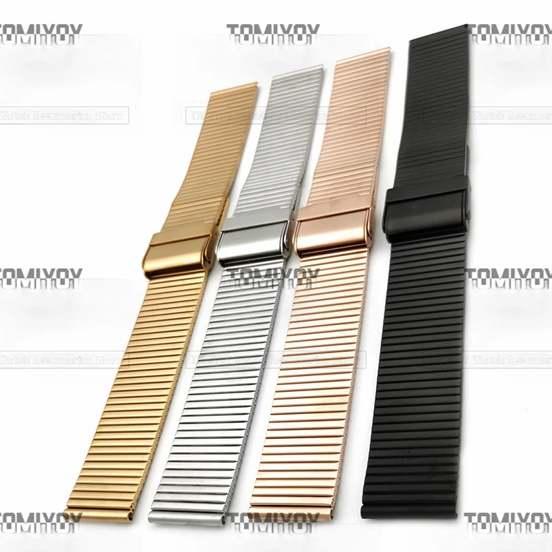 20 22MM Flat End Black Silver Gold Rose Gold Bamboo Style Electroplating Stainless Steel Smart Watch Accessories Strap