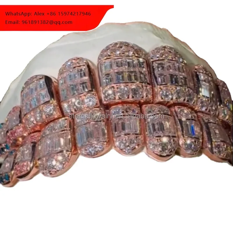

Custom Vvs Moissanite Grillz Hip Hop Style Iced Out Princess Cut Diamond 925 Silver Fine Jewelry Grilliz For Men Women