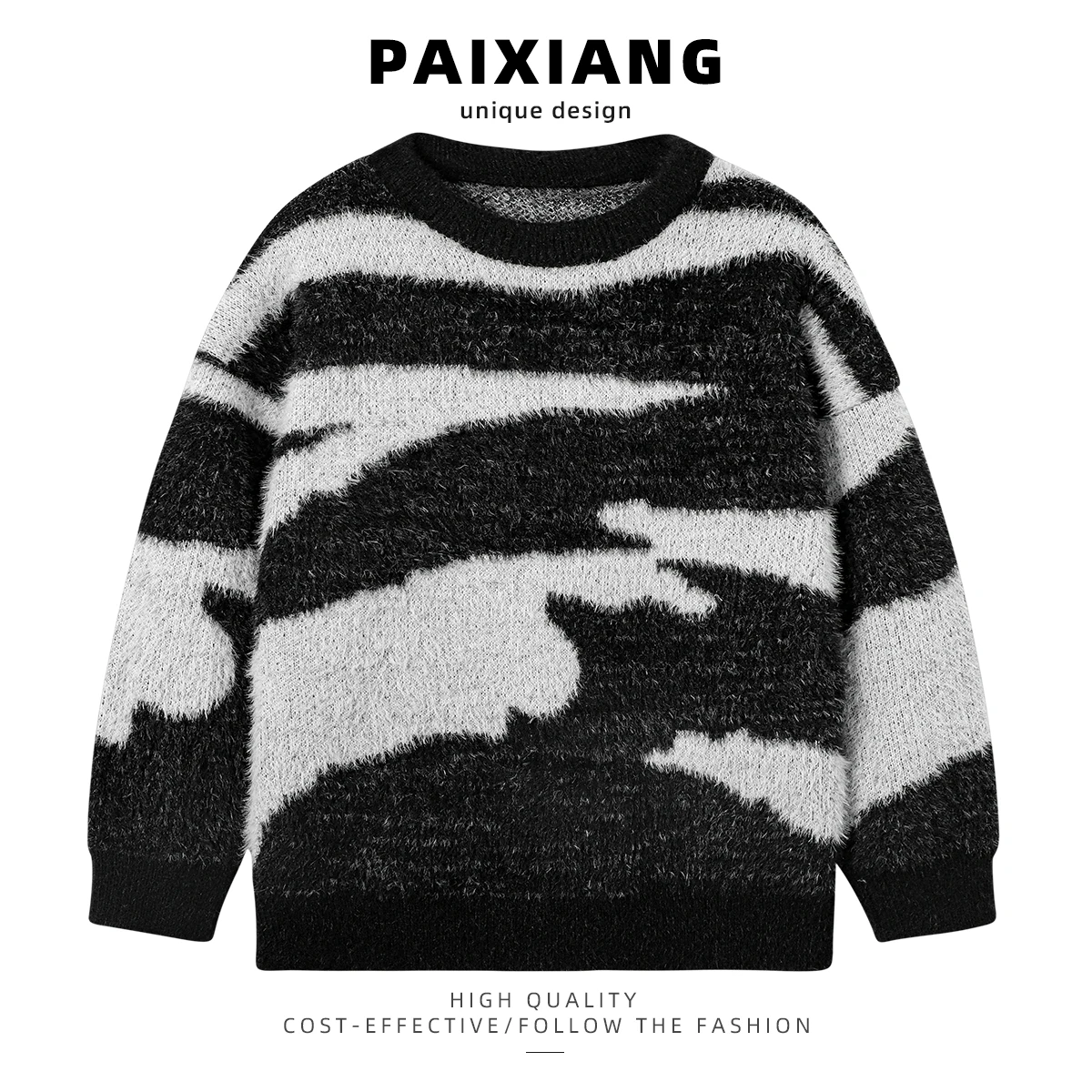 

Теплый круглый вязаный свитер для женщин с цветными вставками, свободный крой, зимняя новинка PAIXIANG, повседневный модный топ в стиле Lazy Sle