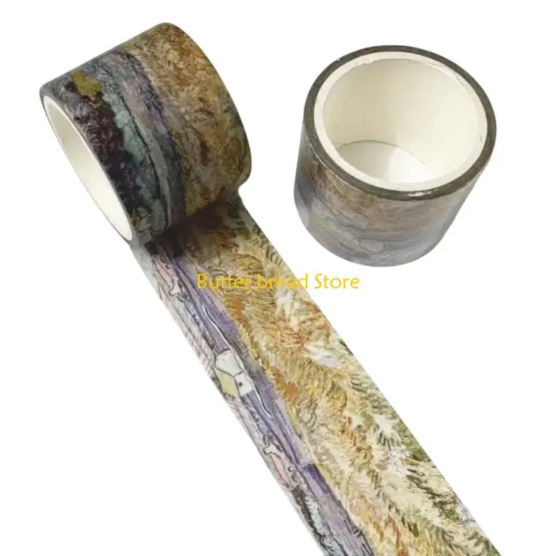 

W89C Oil Painting Pattern Tape for Art Craft 30mm Wide Scrapbooking Tape Aesthetic Masking Tape for Journal Album Packaging