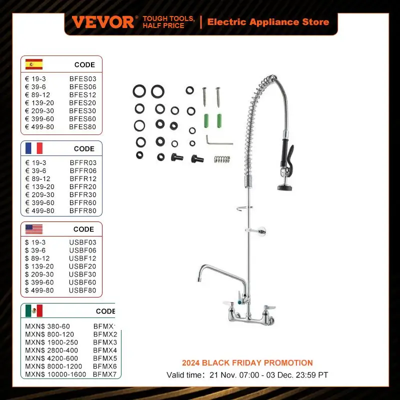 VEVOR 21-47inch Commercial Faucet with Pre-Rinse Sprayer  8