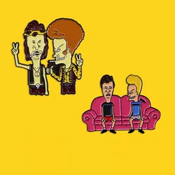 High Quality Funny Anime Beavis and Butthead Enamel Pin Sofa Poster Comic Cover Badge Comedy TV Metal Cartoon Brooch Lapel Pin