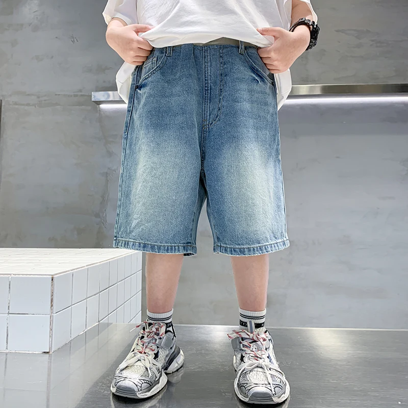 Classic Design Kids Children Vintage Blue Summer Denim Baggy Shorts for Tweens Boys Age 5 6 7 8 9 10 11 12 13 14 Years Old