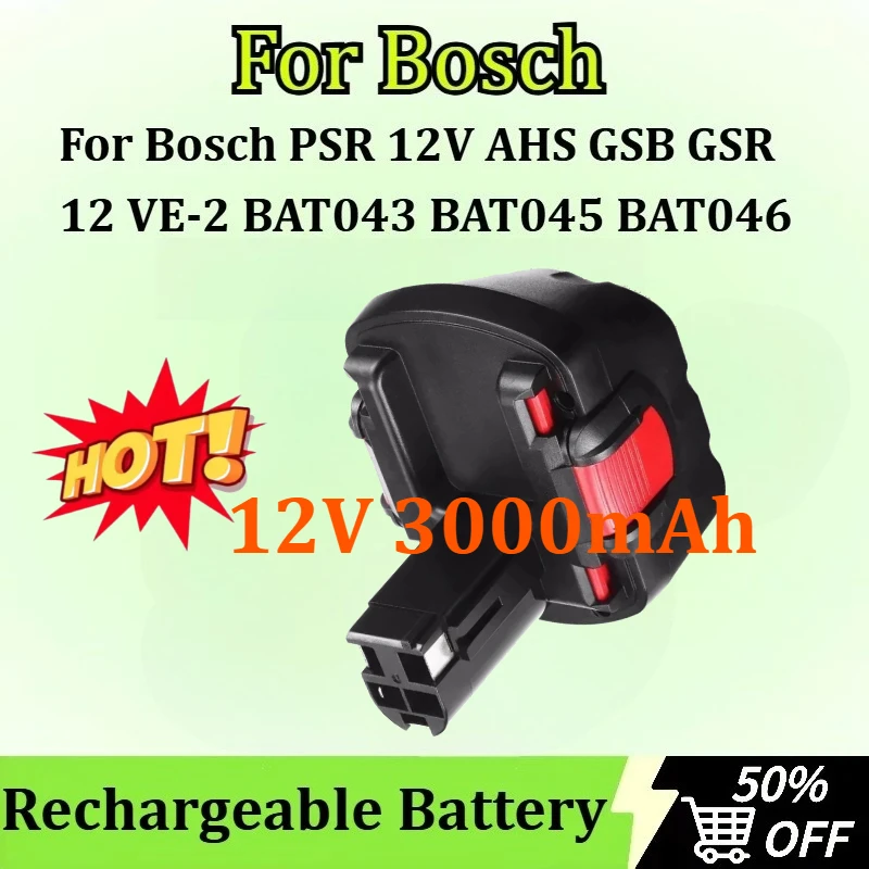 

Battery Packs 12V 3Ah Nickel-cadmium Rechargeable Battery for Bosch PSR 12V AHS GSB GSR 12 VE-2 BAT045 BAT046 BAT043