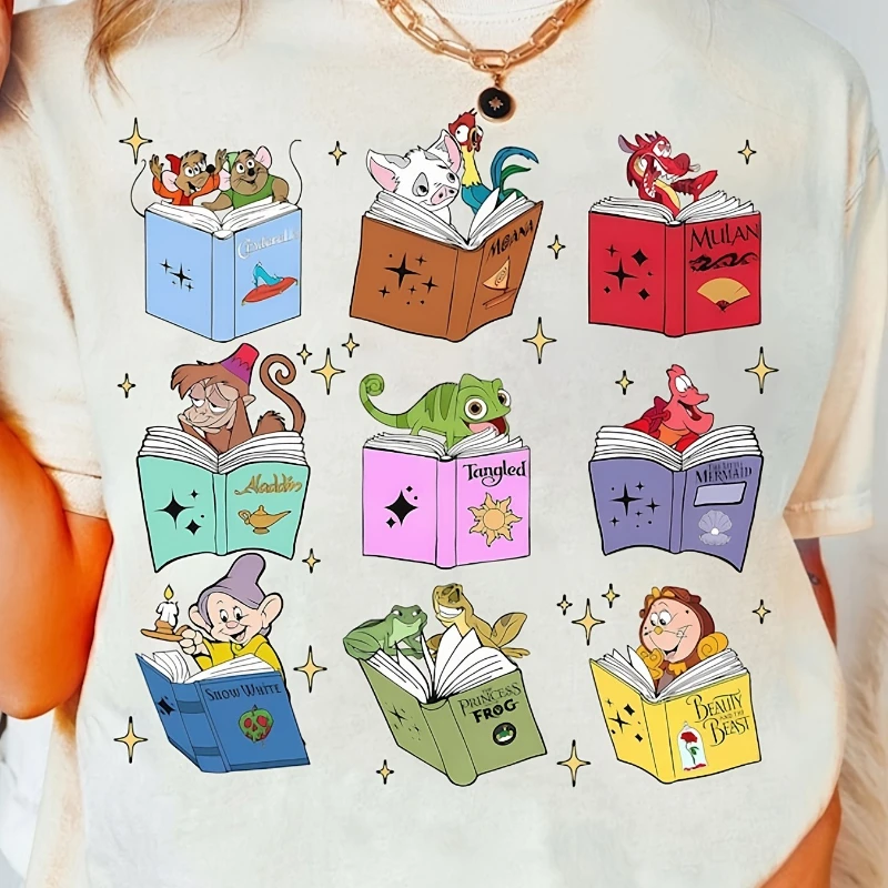 

Женская футболка из чистого хлопка Disney Princess Assistant Book Club, новый стиль, унисекс, повседневная модная уличная одежда