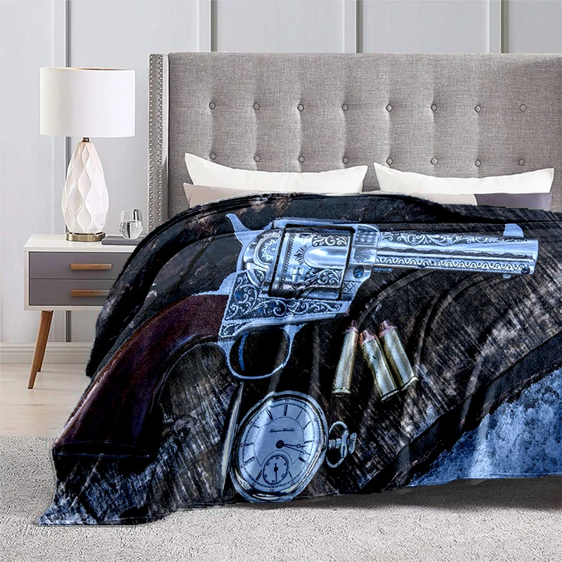 3D Rifle Pistol Revolver Gun Blanket Children's Blanket High Quality Flannel Blanket Soft and Comfortable Home Travel Blanket