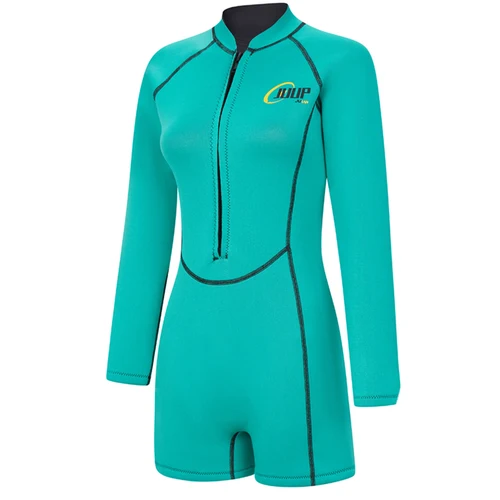 Imagen 1 del producto Traje de neopreno de una pieza de 2,5mm para mujer, mono con cremallera de manga larga y cuello levantado para natación al aire libre, surf, snorkel y buceo