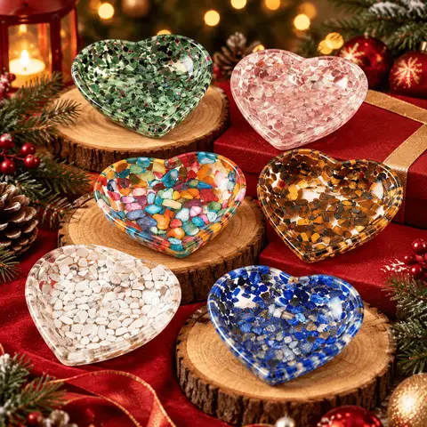 1PC Random Natural Crystal Heart Tray, Raw Gemstone Chip Dish, Colorful Stone Ornament, Desktop Home Decor Gift