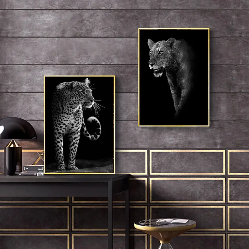 Black And White Animal Poster Home Decoration Lion Elephant Canvas Painting Realism Picture Modern Printed Living Room