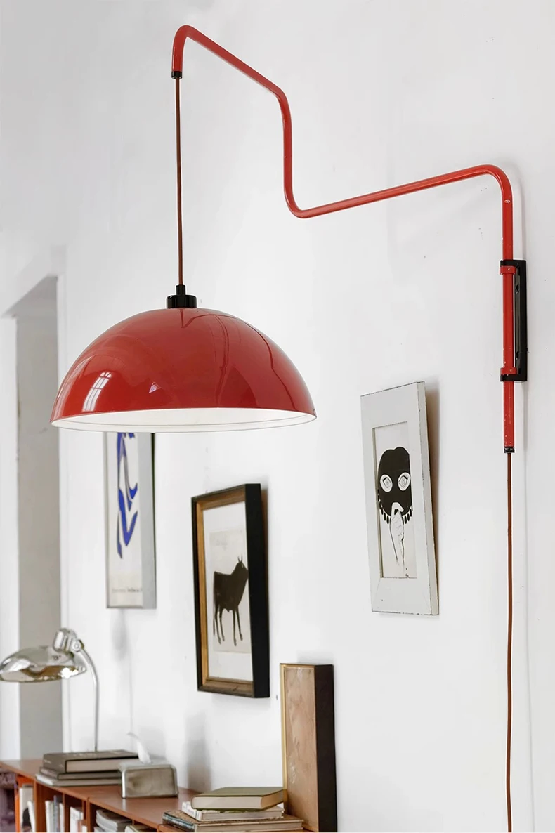 Vintage Red Metal Wall Lamp Long Arm