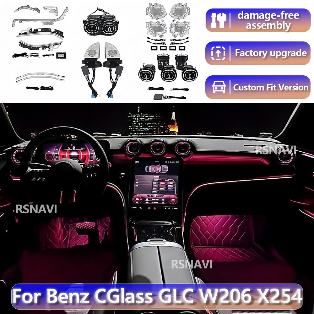 

RGB color streamer For Benz C-Class W206 2022+ 64 Colors Dashboard Door Atmosphere Lamp Air Vent Outlet Nozzle Tweeter