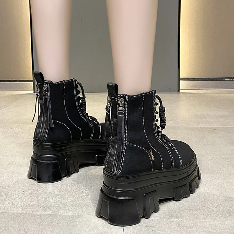 Rimocy Green Punk Chunky Platform Ankle Boots for Women Autumn Winter Thick Bottom Motorcycle Boots Wedges Gothic Shoes Woman