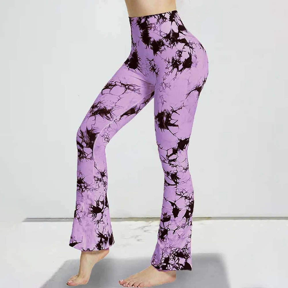 Pantalon Long évasé teint par nouage pour femmes, Leggings de Yoga décontractés taille haute