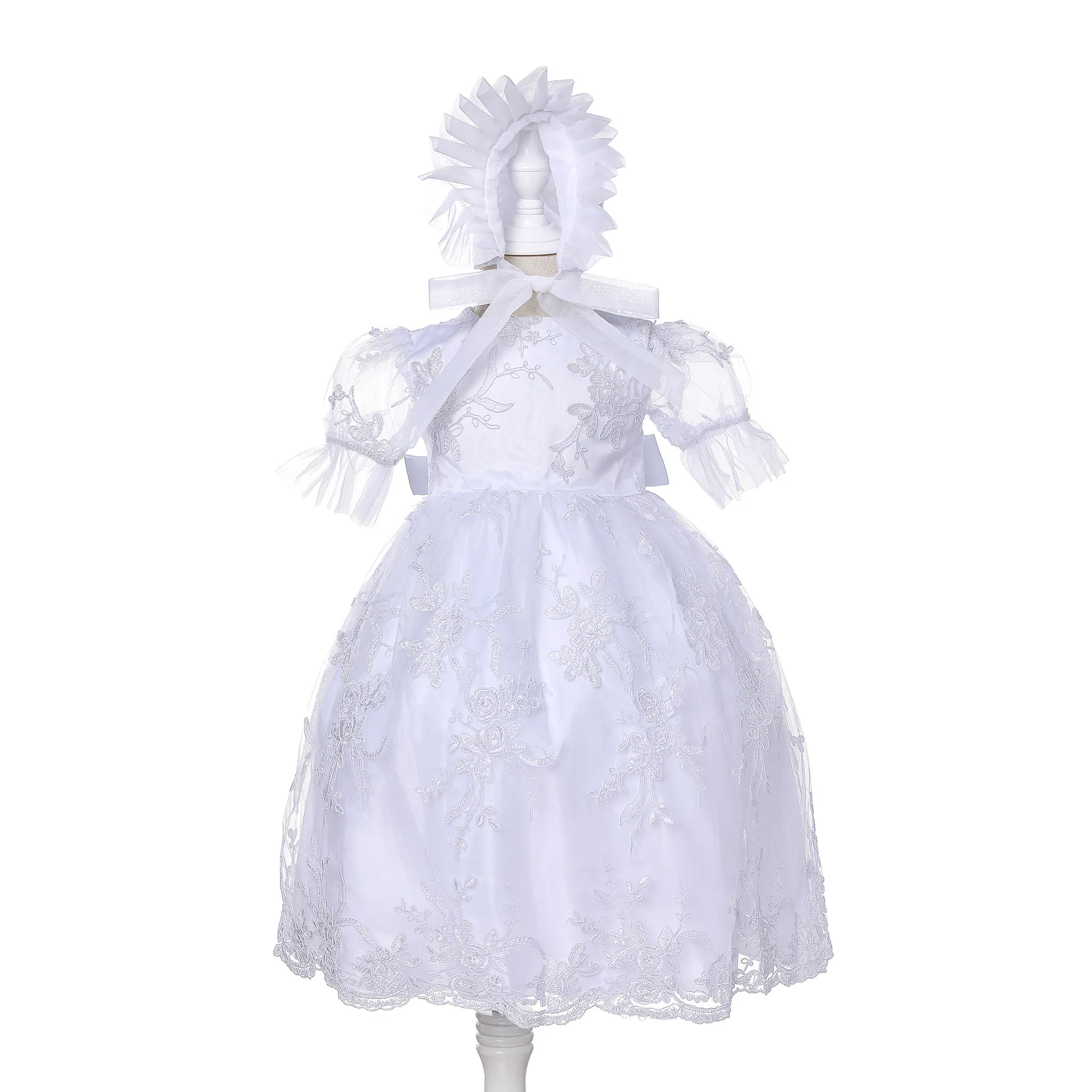 Long White Baby Girls Dresses Baptism Baby Girl 1 Year Birthday 2pcs Baptism Clothes Christening Gown RBF184016