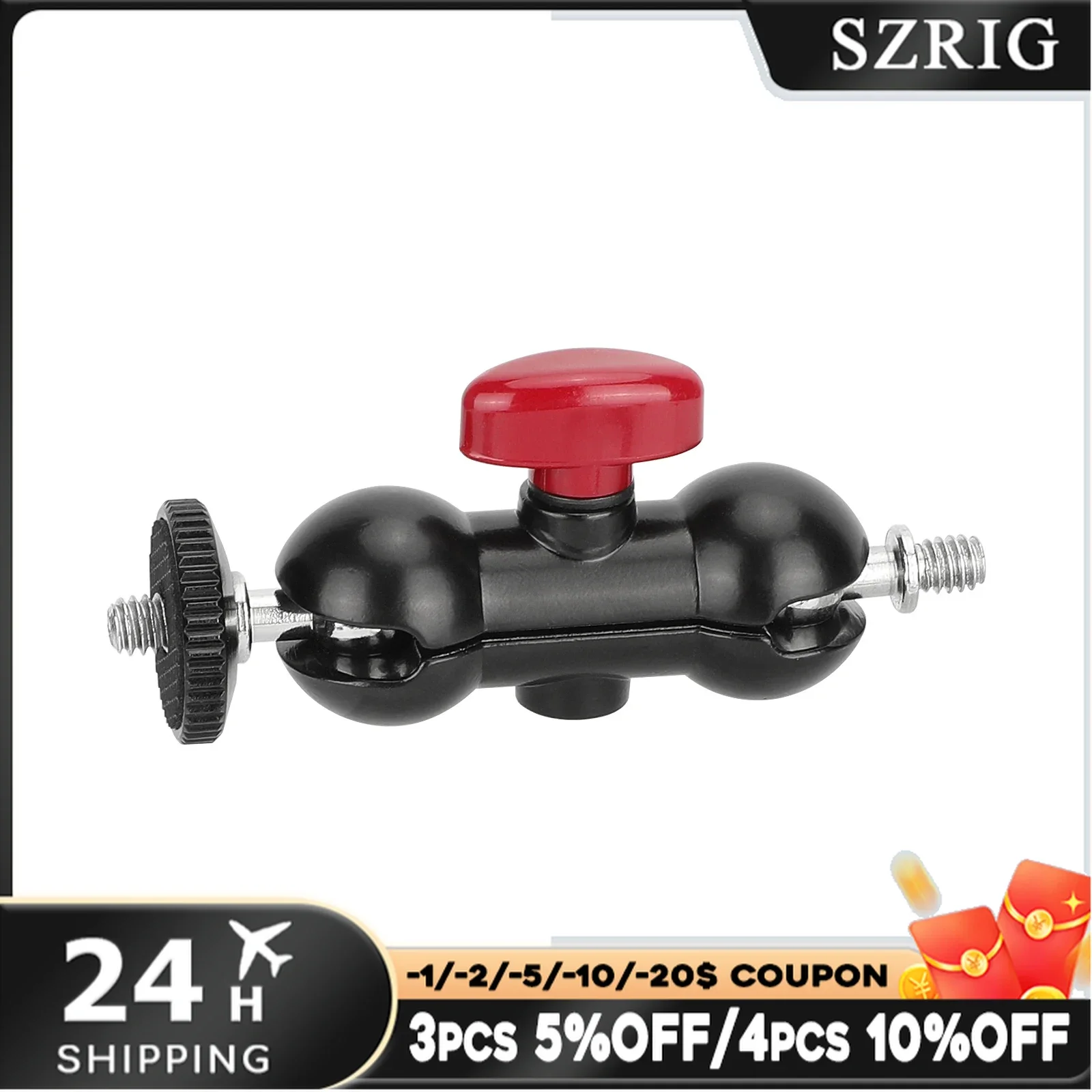 SZRIG حساسة صغيرة 360 كرة دوارة رئيس ربط ملحقات الكاميرا الكرة رئيس تمديد الذراع مع 1/4 "-20 تصاعد مسمار