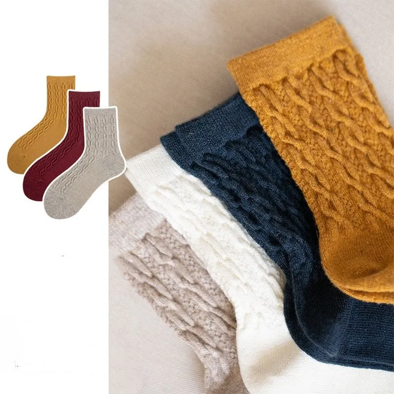 Solid Color Women Socks Autumn Winter Thick Warm Wool Socks Women Vintage Harajuku Retro Streetwear Thermal Cashmere Long Socks