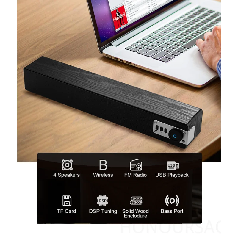 

Беспроводное аудио с TF-картой, воспроизведение белого шума, FM-радио, переносной деревянный ретро-телевизор, звуковая панель, Hi-Fi стерео, глубокие басы, Bluetooth-динамик