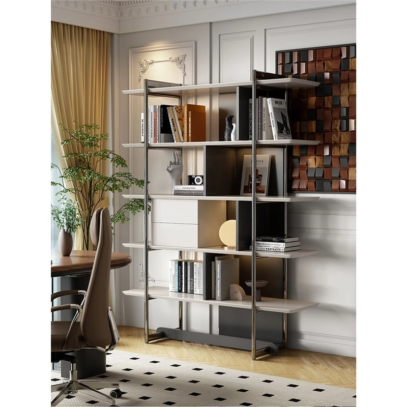 

Household Shelf Storage Shelf Italian Bookshelf Multi-layer Simple Minimalist Stainless Steel Bookcase