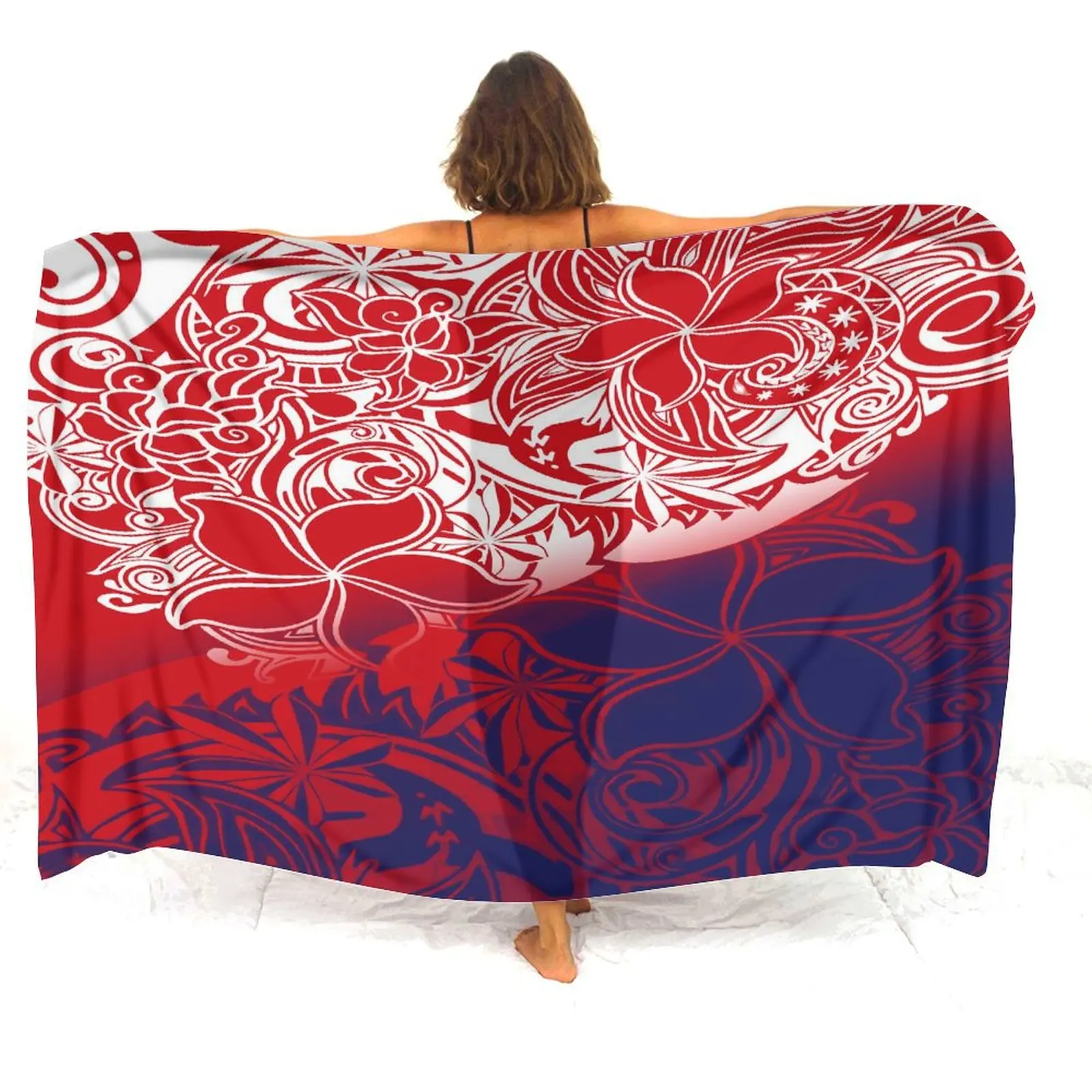 Polynesian Floral Print Design Pacific Island Style Sarong 2024 Summer Seaside Women\'S Sarong Sun Protection Shawl Custom