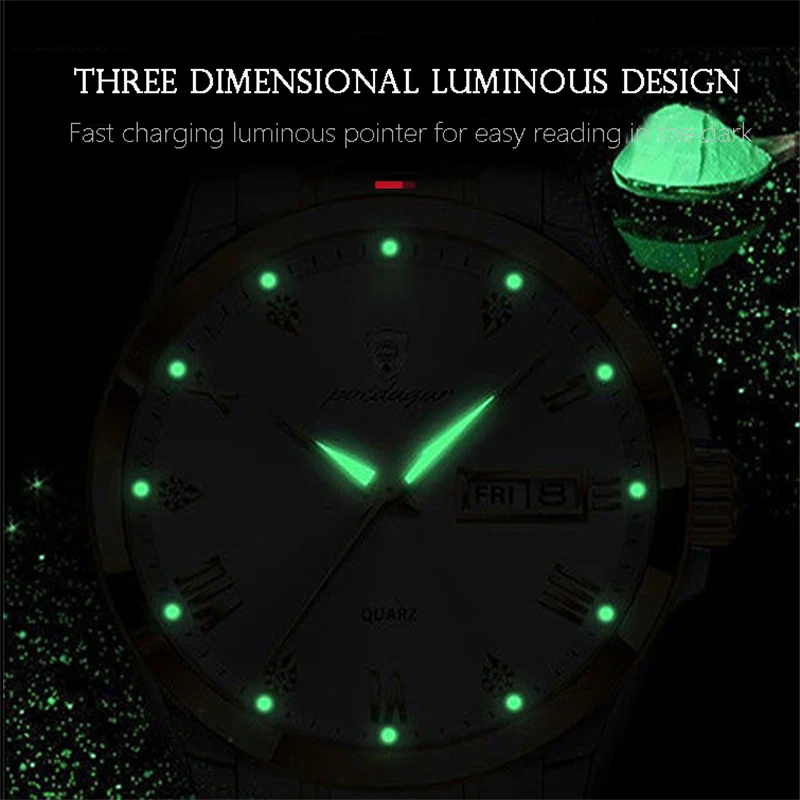 POEDAGAR Top Original Men Quartz Watch Green Waterproof Watch For Men's Stainless Steel Man Luxury Watch Luminous Wristwatch