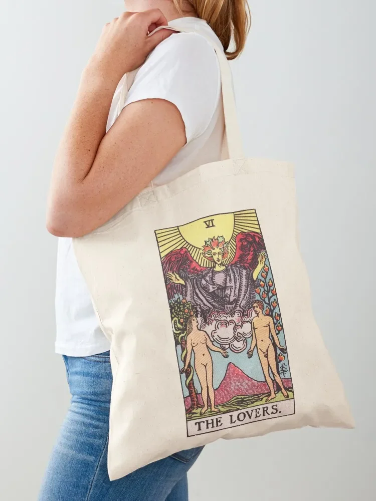 

Tarot - The Lovers Card Tote Bag canvas tote Beach bag Portable shopping bag shopping logo