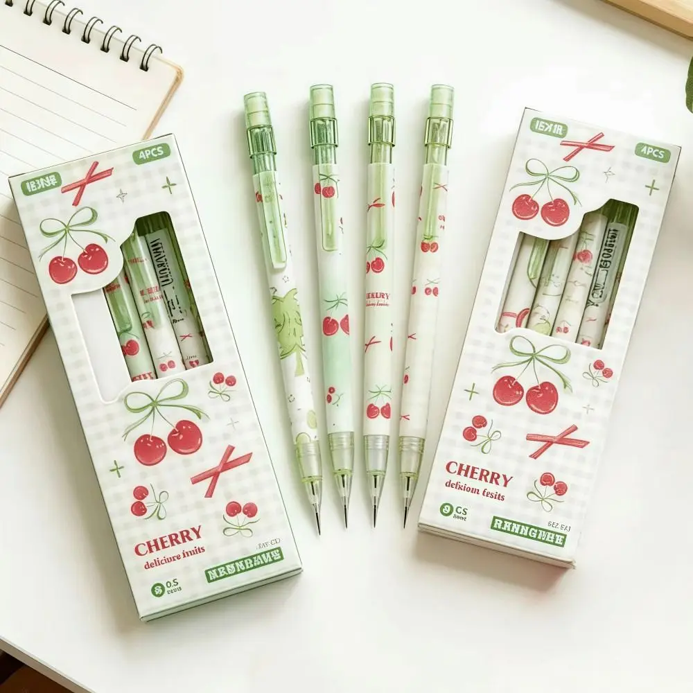 

4Pcs/Box 0.5MM Cherry Mechanical Pencils Smooth Writing Erasable Press Automatic Pencil with Eraser Durable Student Pencils