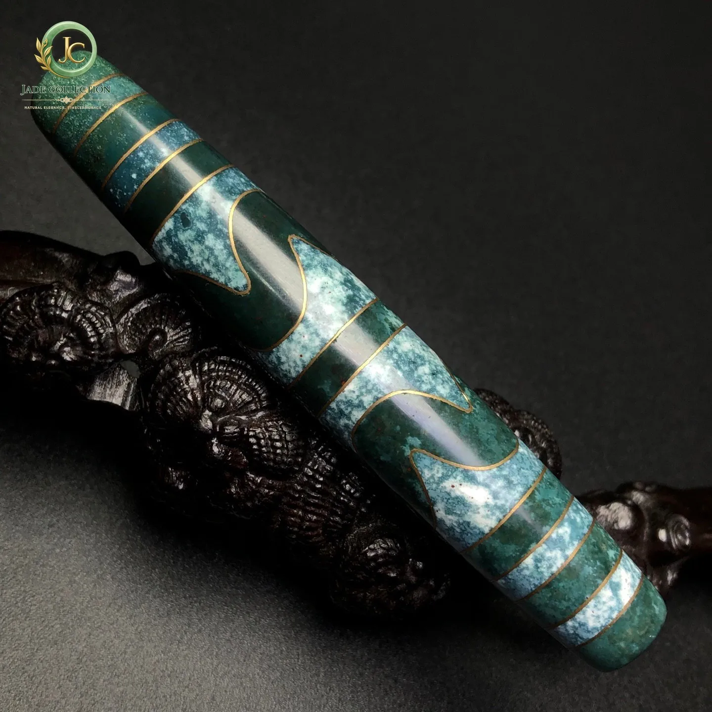 Rare Tibetan Buddhism Agate Inlaid Gold Wire Tiger Tooth Dzi Bead Pendant Z3882