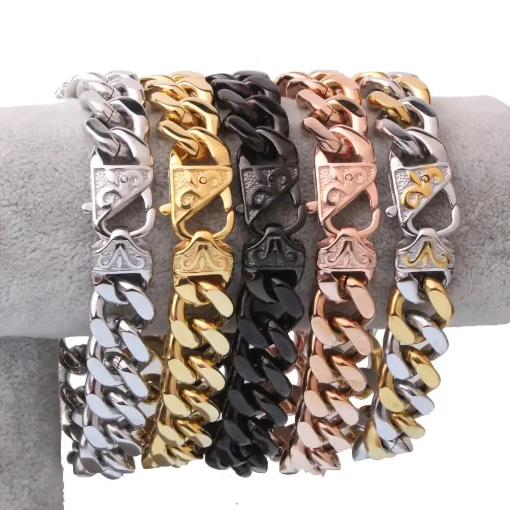 

Vintage Fashion Top Quality Men's Bracelet 316L Stainless Steel Curb Cuban Link Chain Bracelet Bangle Jewelry 13/15mm 7-11inch