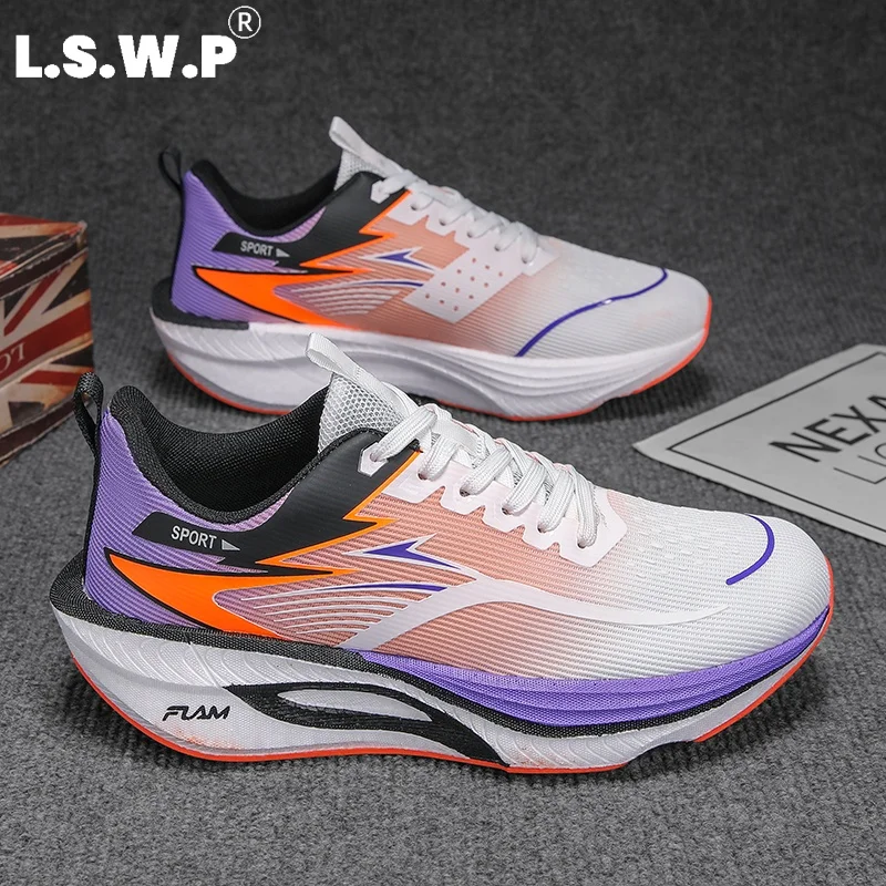 Zapatillas deportivas informales para hombre, zapatillas de correr con placa de carbono para hombre y mujer, zapatillas ligeras de malla transpirable, zapatillas deportivas antideslizantes de alto rebote.