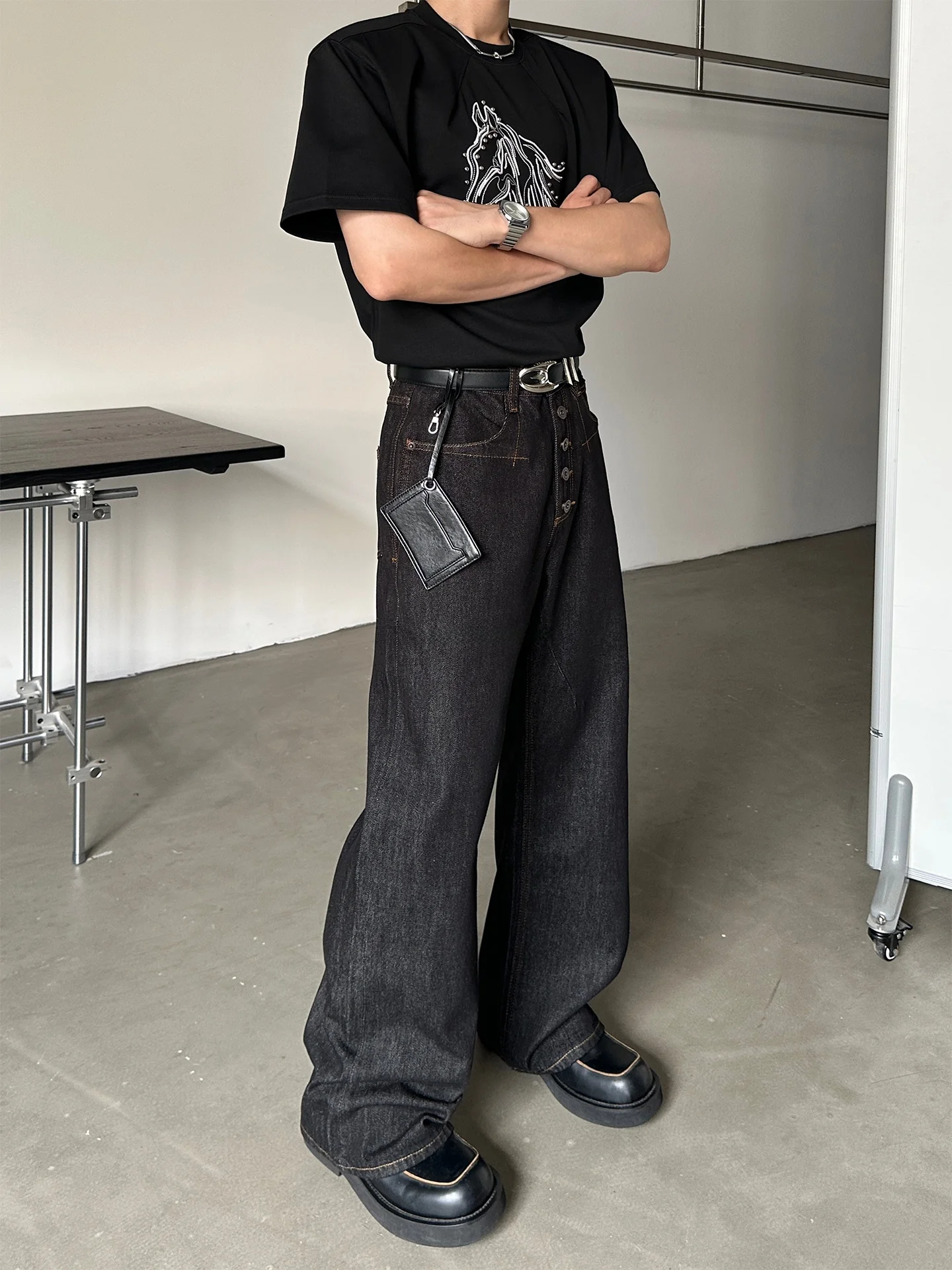 Jeans - Loose Wide Leg Men's Jeans Multi-Button