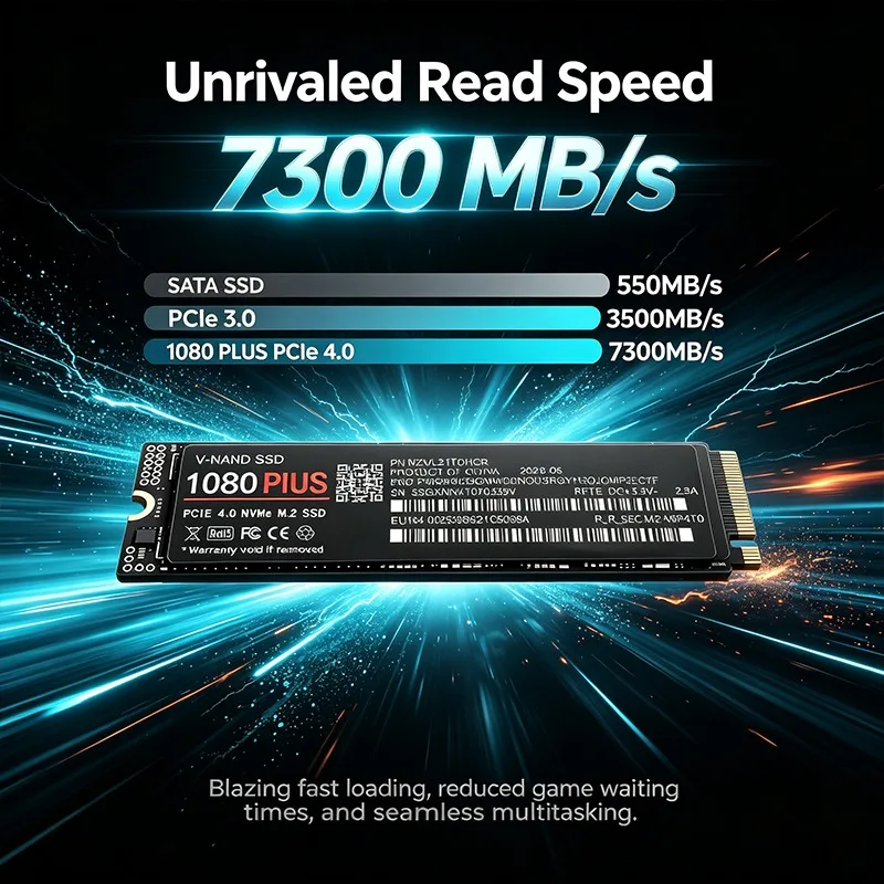 1080 Plus M.2 NVMe PCIe 4.0 Solid State Drive 500GB/1TB/2TB/4TB Up to 7300MB/s Internal SSD for Desktop PC Laptop
