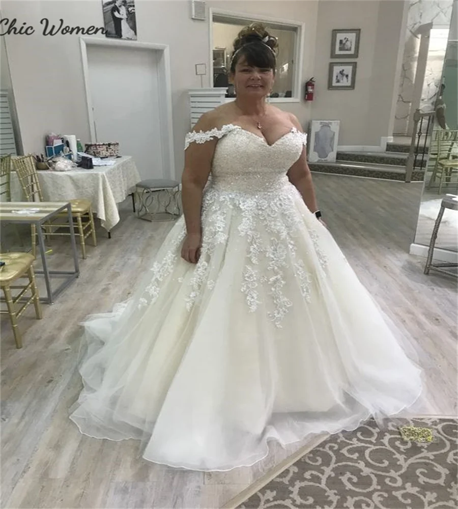 Plus size vestido de casamento para mulheres negras lindo fora dos ombros personalizado país vestidos de noiva apliques uma linha jardim noiva