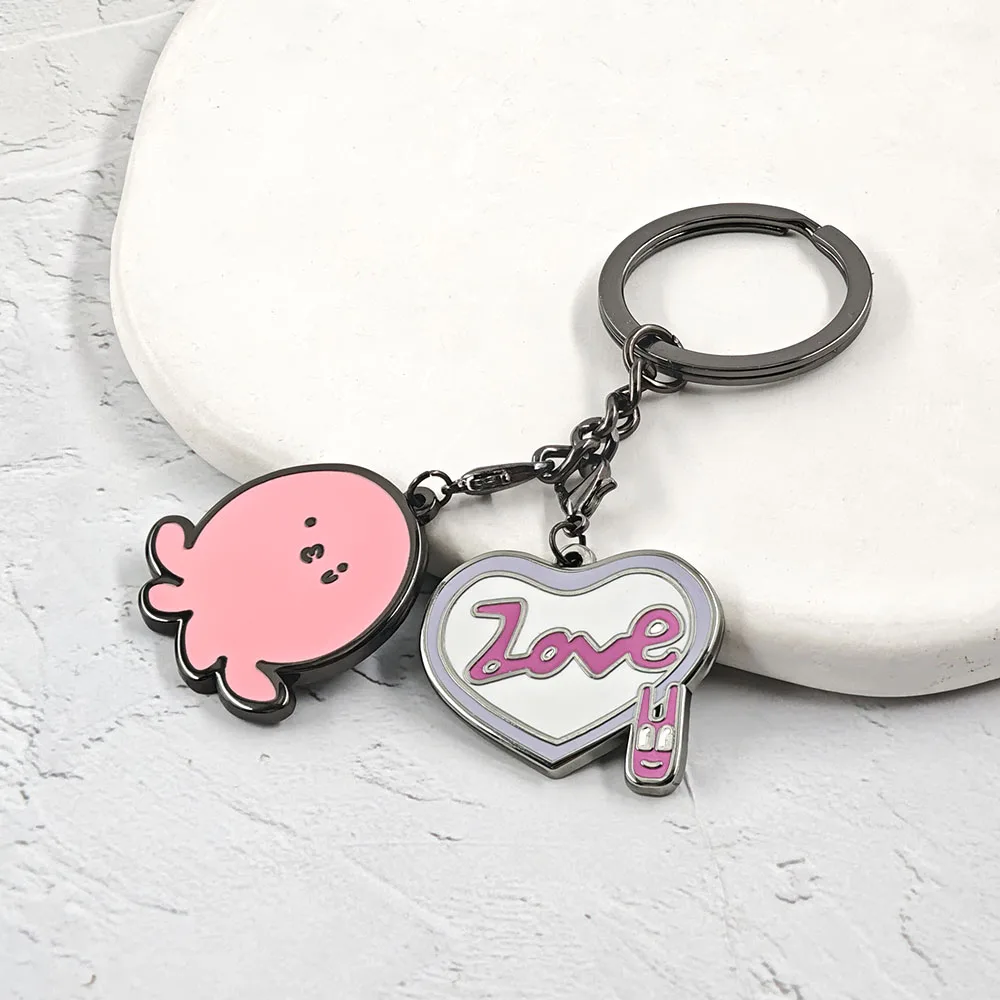 Niedlicher rosa Oktopus-Schlüsselanhänger, herzförmiger Liebesanhänger, Kawaii-Tier-Metall-Schlüsselring, Y2K-Rucksack-Charm, Schmuckgeschenk für die Freundin. – Detail 10