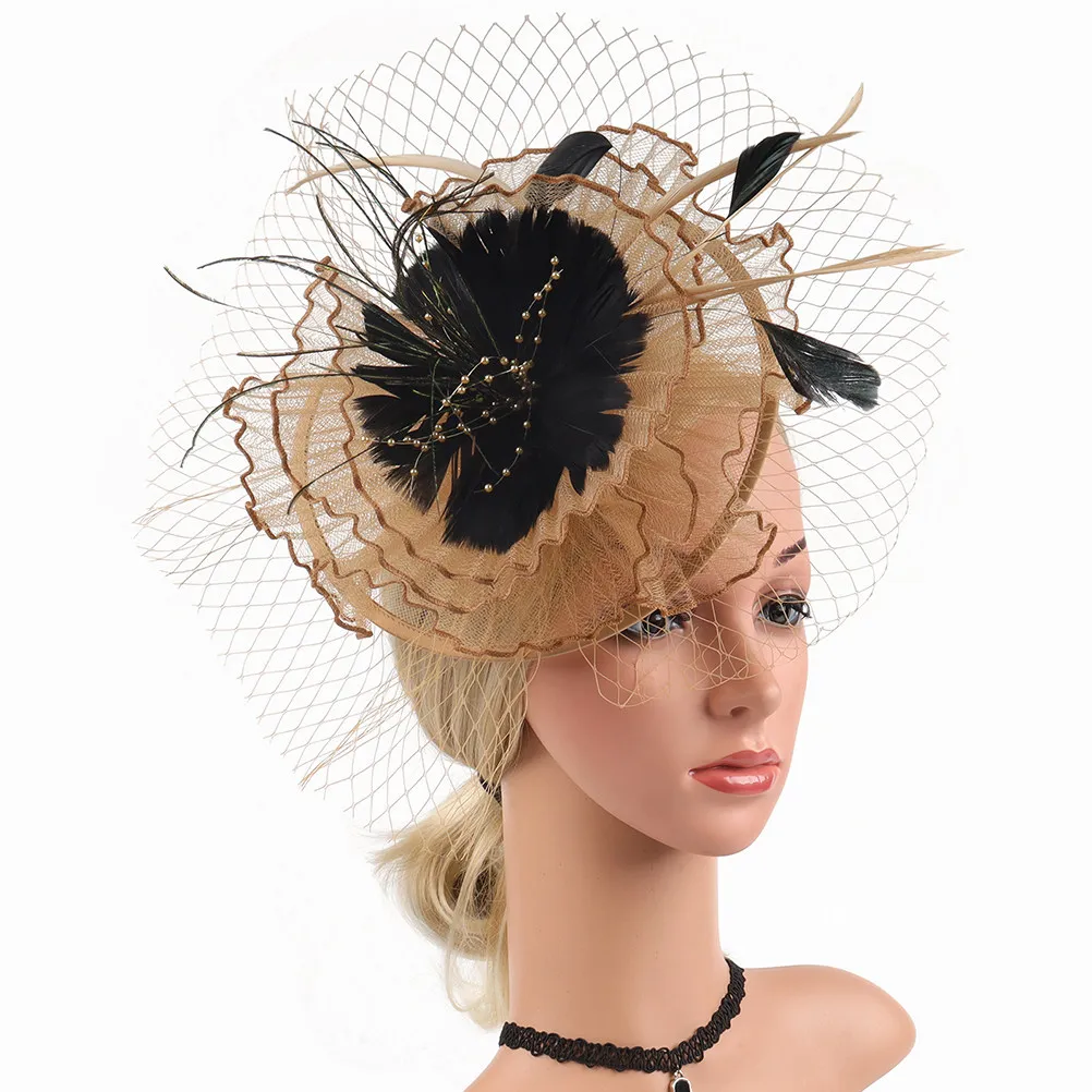 

Fascinator Hair Clip for Women Elastic Hoop Headband with Netting Plume Elegant Tea Party Wedding Bridal Headdress Fashionable