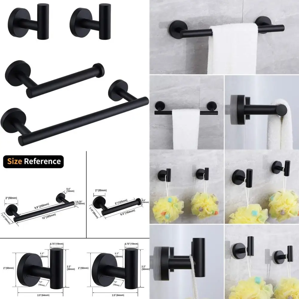 طقم إكسسوار حمام مكون من 4 قطع من الفولاذ المقاوم للصدأ مع قضيب منشفة، SUS304، مثبت على الحائط، أسود غير لامع حديث #1