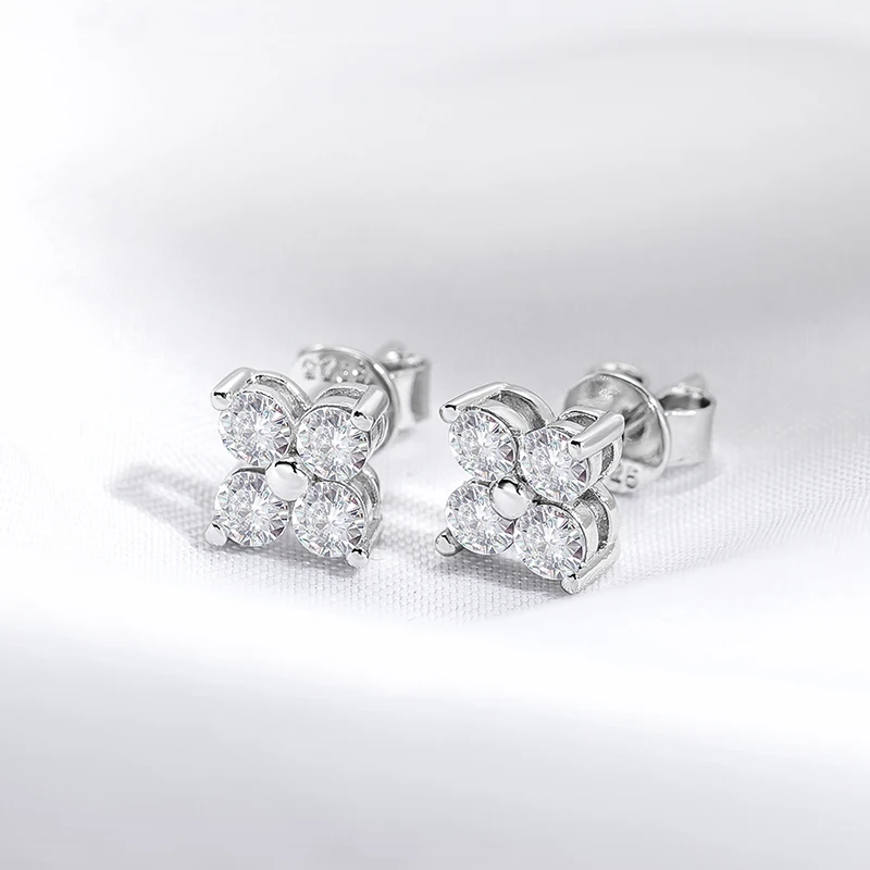 Smyoue 0.8CTTW Full Moissnaite Stud Earrings for Women 4 Stones Classic S925 Sterling Silver Earring with GRA Wedding Jewelry