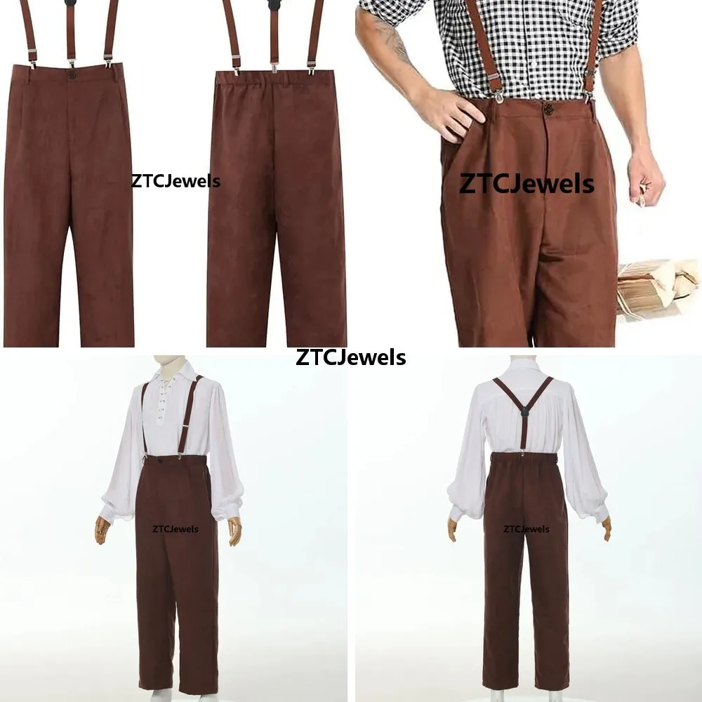 Pantalones de Cosplay de Campesino Medieval, Pantalones Coloniales de Pionero con Tirantes para Disfraz de Halloween y Juego de Roles