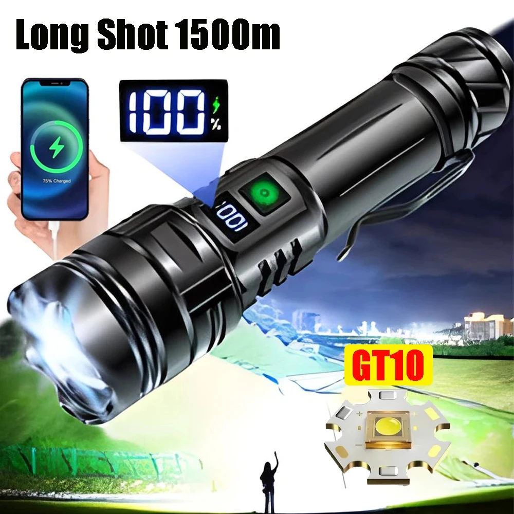 Imagem -01 - Potência Led Lanterna Tática Usb Zoom Recarregável Lanterna Portátil Destaque ao ar Livre Luz de Emergência Tipo-c Alta potencia led lanterna tatica usb zoom recarregavel lanterna portatil destaque ao ar livre luz de emergencia tipo c alta 01