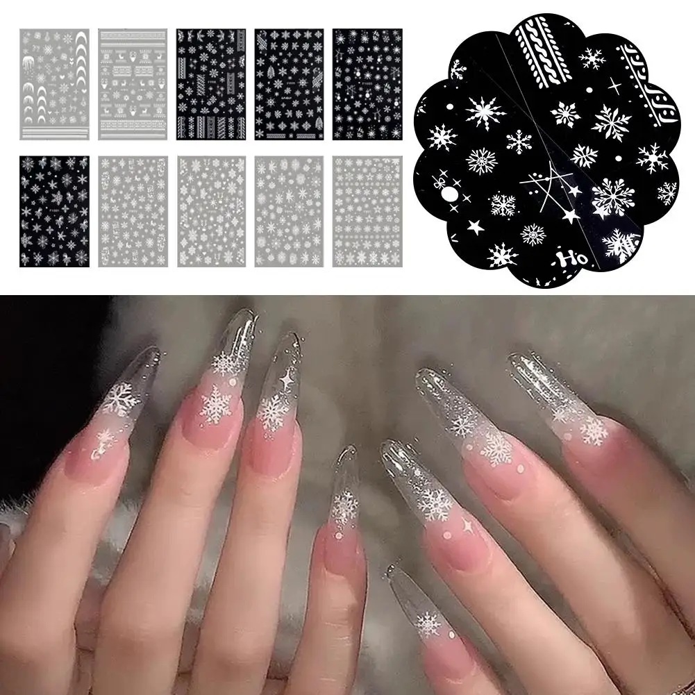 1 시트 화이트 눈송이 네일 스티커 크리스마스 겨울 눈 꽃 자기 접착 네일 아트 데칼 DIY 매니큐어 장식 K4U6