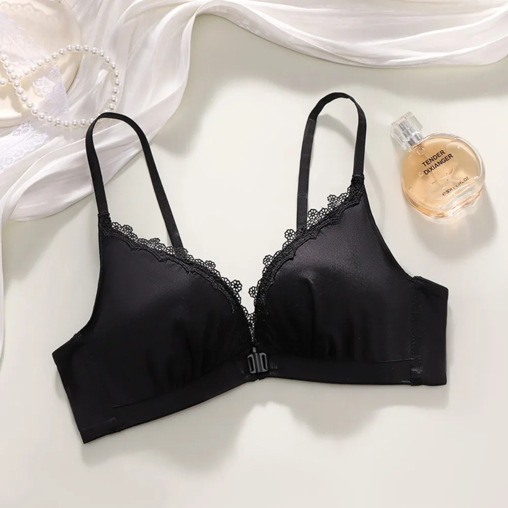 Women Wireless Front Closure Bra Lace Butterfly Cross Back Smooth Push Up Brassiere Small Bust Lift Large Size Intimates 32-38ab