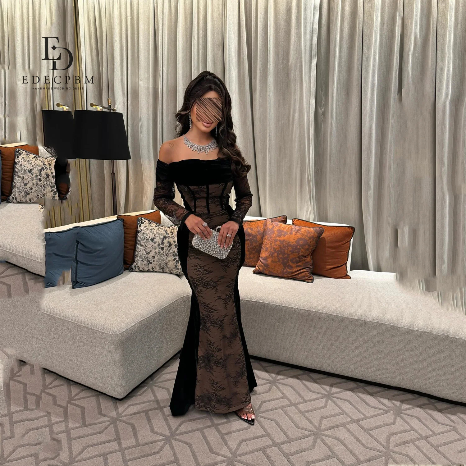 

EDECPBM فساتين 미פרי Роскошные женские вечерние платья для особых случаев Кружева по индивидуальному заказу Черные вечерние халаты русалки