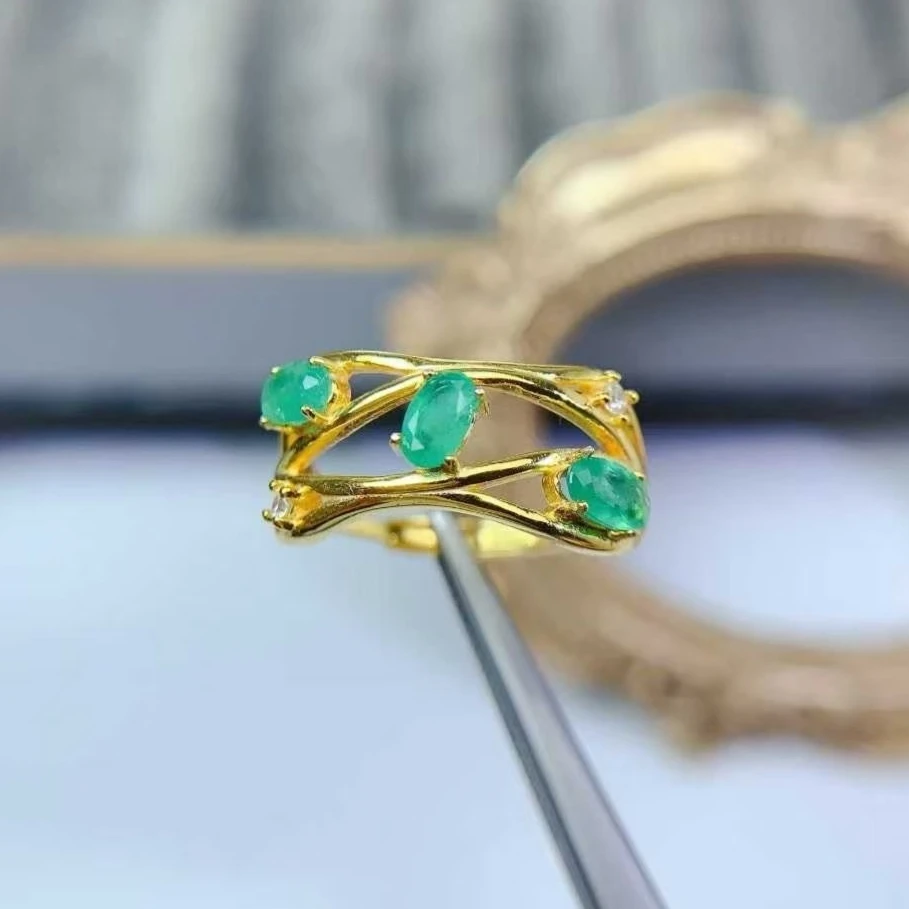 

925 Silver Designer Ring Colombia Emerald Ring 3mm*5mm Natural Emerald Silver Jewelry