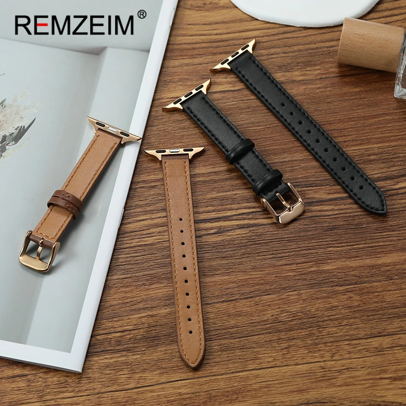 حزام ساعة نحيف بتصميم بسيط لساعة أبل 38/40/41/42/44/45/46/49 ملم حزام جلدي لساعة Iwatch 1-10 SE Ultra 2 الذكية