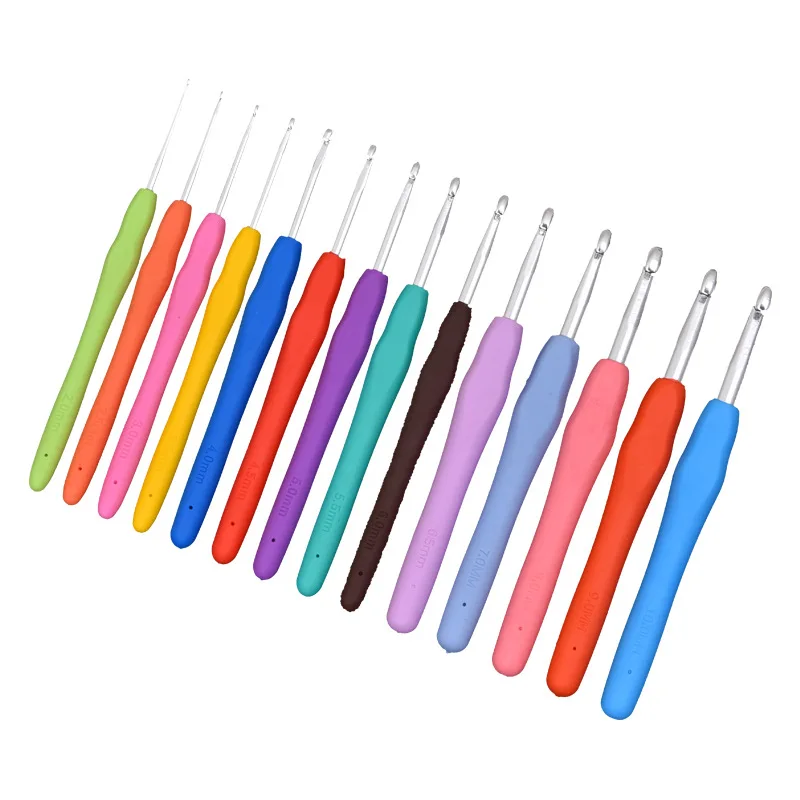 1 zestaw 2.0-10.0MM kolorowy miękki uchwyt szydełkowe narzędzia dziewiarskie Handmade DIY silikonowy antypoślizgowy uchwyt szydełkowy aluminiowy