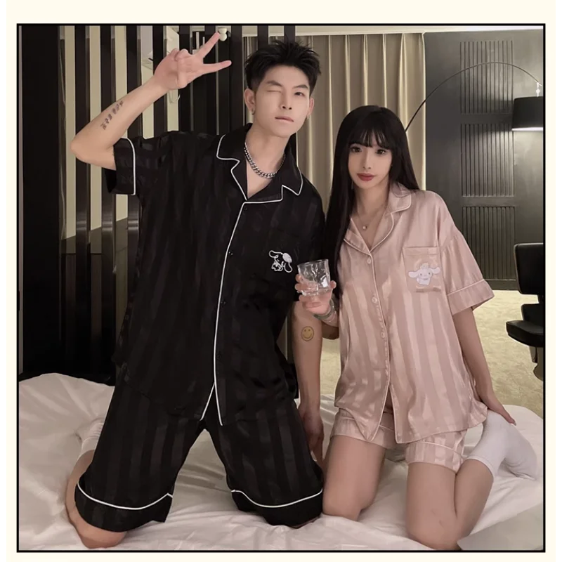 Sanrio Yugui Dog Silk Pajamas Women\'s Summer Ice Silk Short Sleeve Shorts Casual Couple Pajamas Homewear Pajamas Pants Set