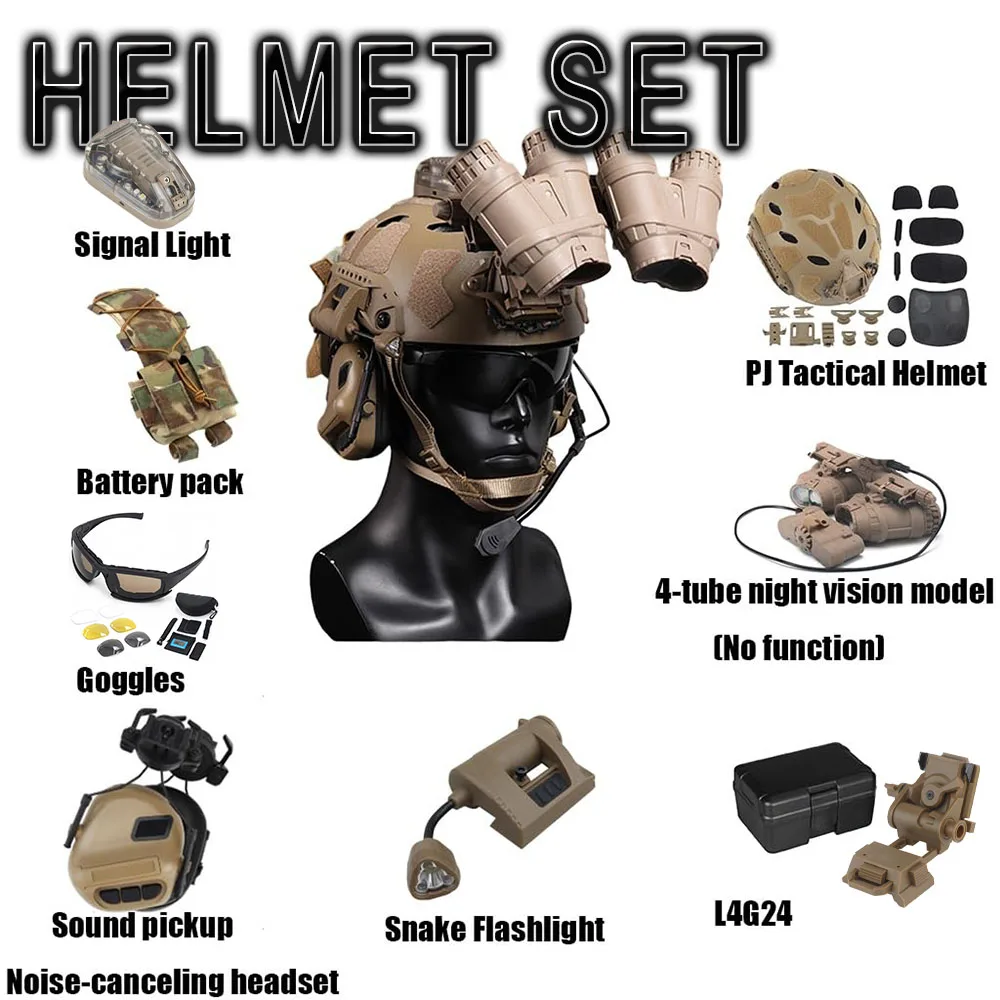

FAST Tactical Airsoft Helmet Set with Earphones NVG Model L4G24 Mount Helmet Light Signal Light For CS Hunting Shooting Cosplay