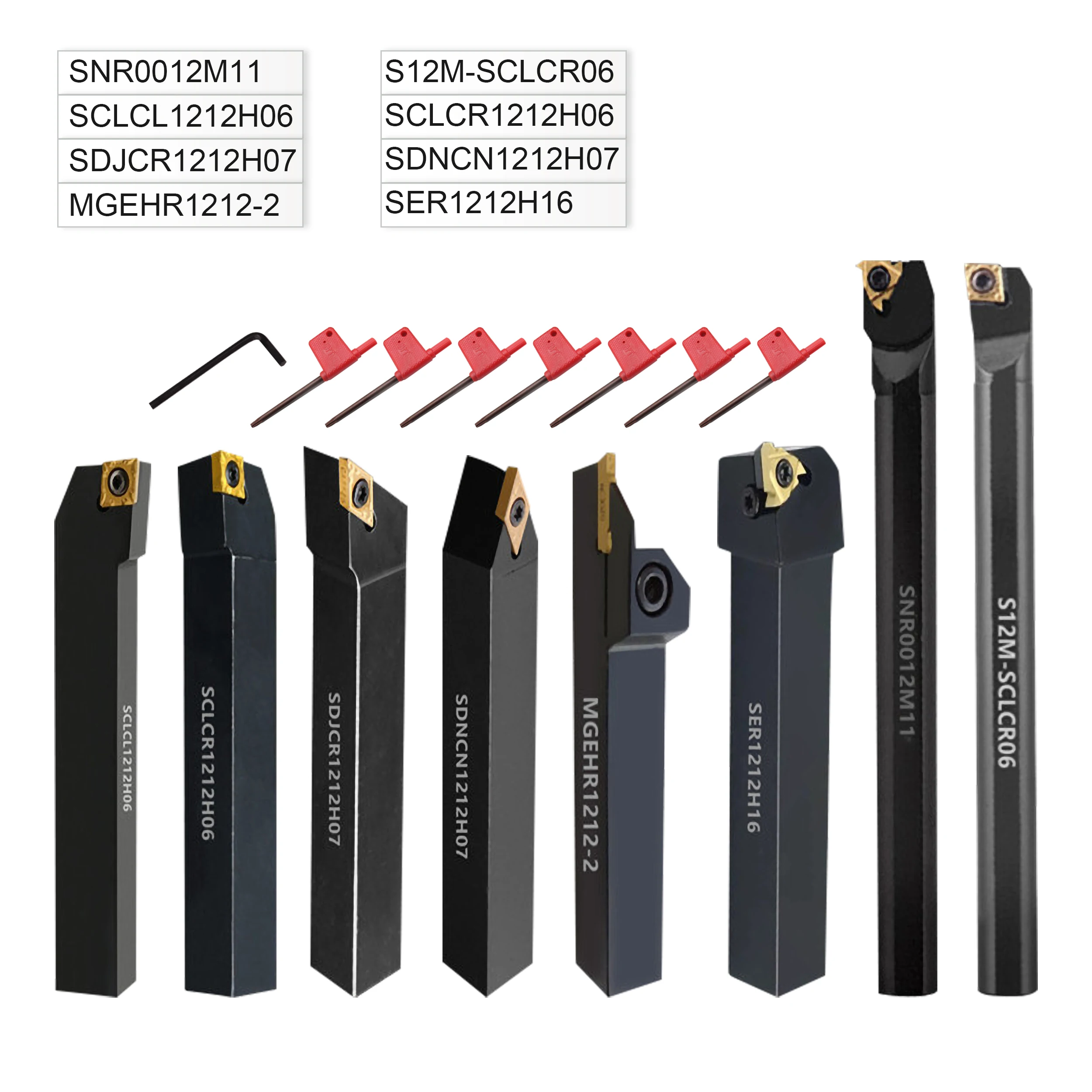 8Sets of 12MM CNC Lathe Turning Tool Holder Boring Bar with Applicable Inserts and Wrenches Set for Turning Threading