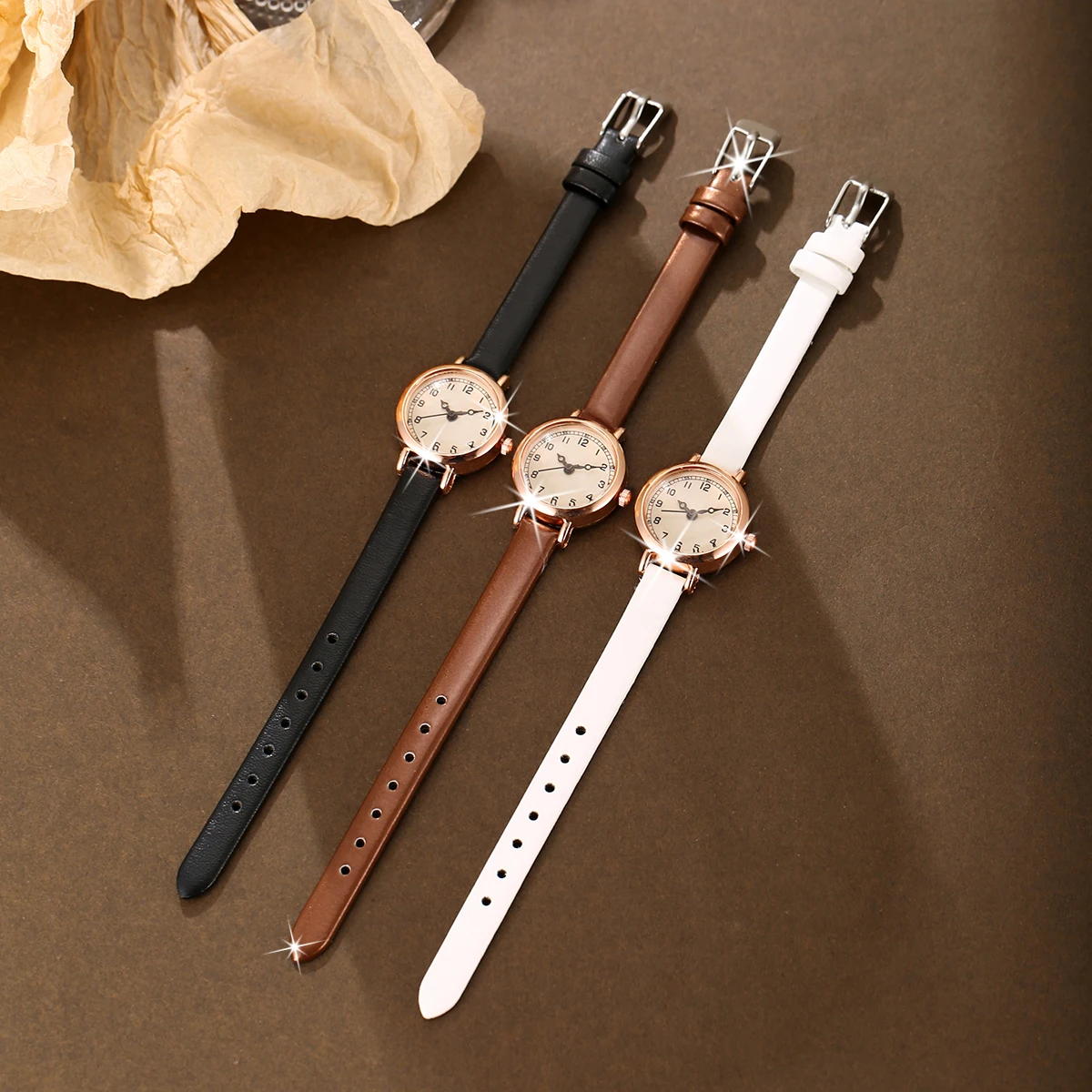 New Women's Small, Exquisite, Versatile, High Appearance Leather Slim Strap Watch