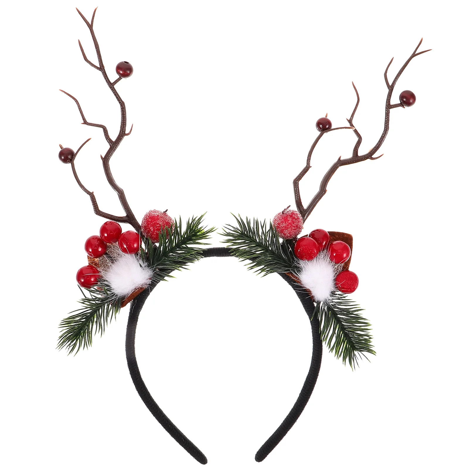 

Deer Antler Headband Berries Pine Pom Poms Christmas Hair Accessory For Women Party Wedding Festival Cosplay Decoration